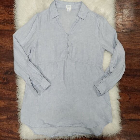 Sigrid Olsen Light Blue Lagenlook Oversized Linen Preppy Tunic Blouse S - Picture 5 of 13
